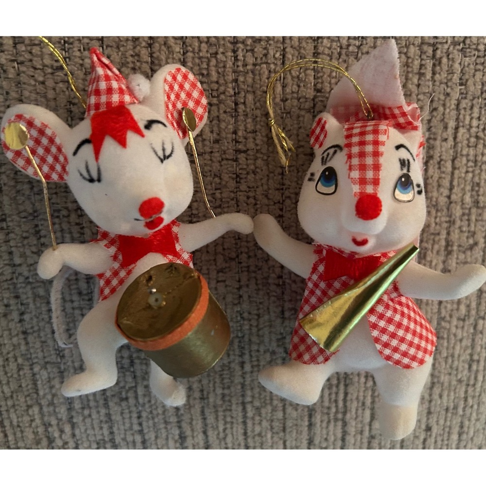 Vintage Flocked Animal Musician Christmas Ornaments‎ 4"